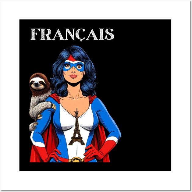 Francais: Female 70's Comic Book Hero with Sloth Wall Art by Woodpile